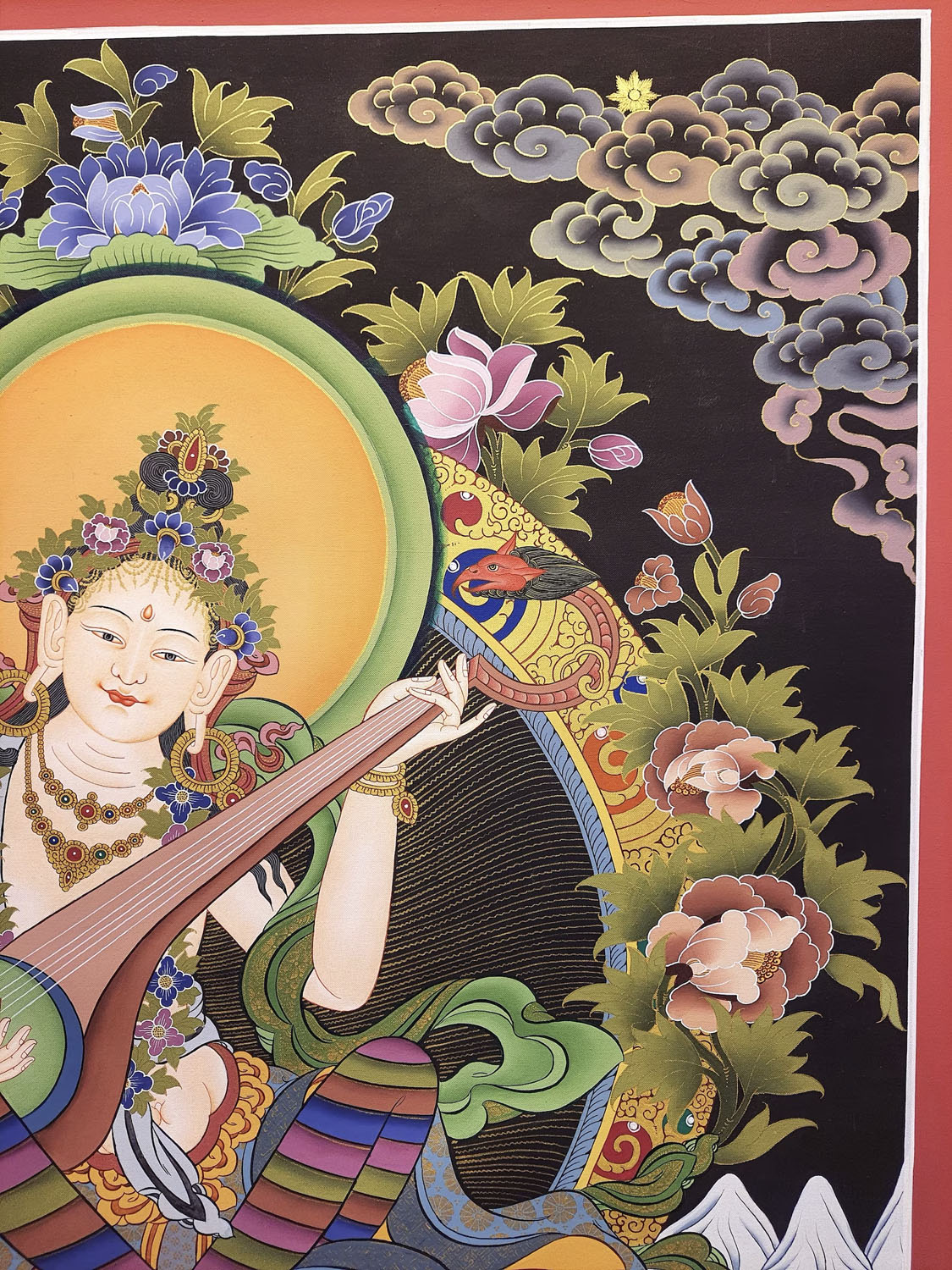 Sarasawati, God Of Education Hand Painted Tibetan Wall Hanging Meditation Original Hindu Thangka Painting From Nepal