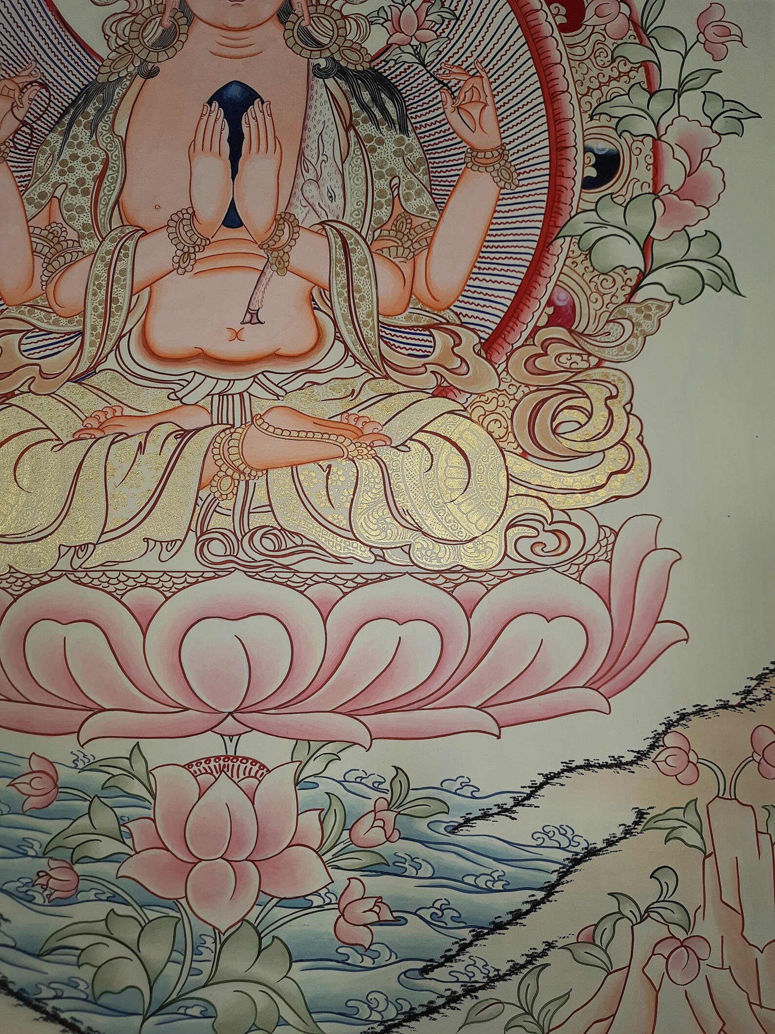 Chenrezig Masterpiece Hand-Painted Tibetan Thangka Painting