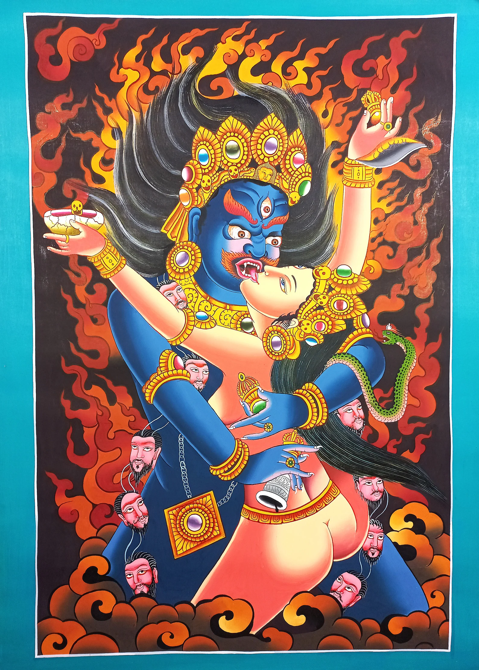 Chakrasamvara Thangka Painting Hand Painted Newari Style Canvas Cotton Thangka Painting From Nepal