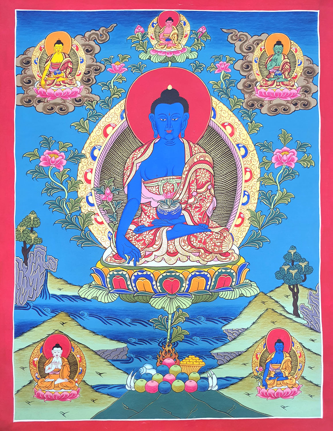 Original Hand- Painted Medicine Buddha / Bhaisajyaguru Tibetan Thangka Painting