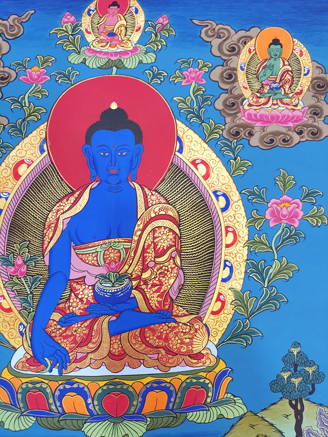 Original Hand- Painted Medicine Buddha / Bhaisajyaguru Tibetan Thangka Painting