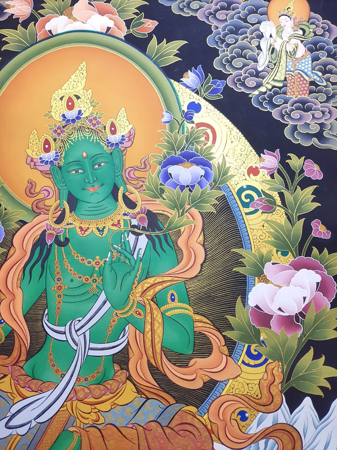 Green Tara Masterpiece Large Tibetan Hand Painted Thangka Painting From Nepal