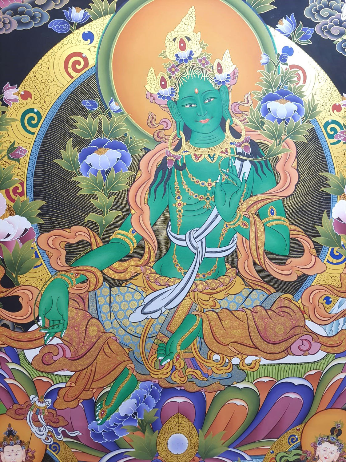 Green Tara Masterpiece Large Tibetan Hand Painted Thangka Painting From Nepal