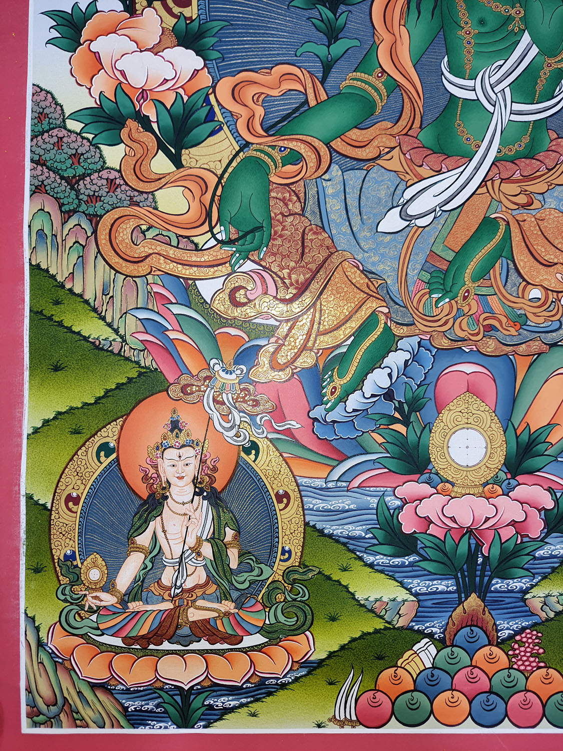 Green Tara Masterpiece 24k Gold Hand Painted Tibetan Thangka Painting From Nepal