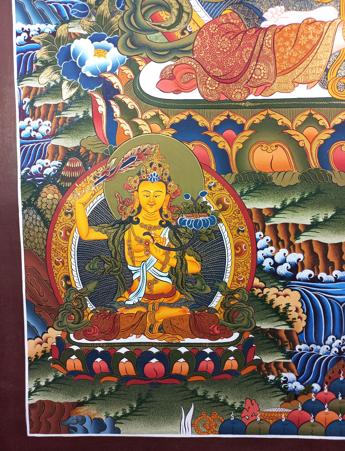 Chenrezig Masterpiece 24k Gold Tibetan Thangka Painting