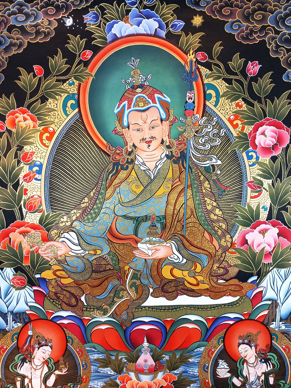 Guru Rinpoche/ Padmasambhava Hand-Painted Masterpiece Tibetan Thangka Painting