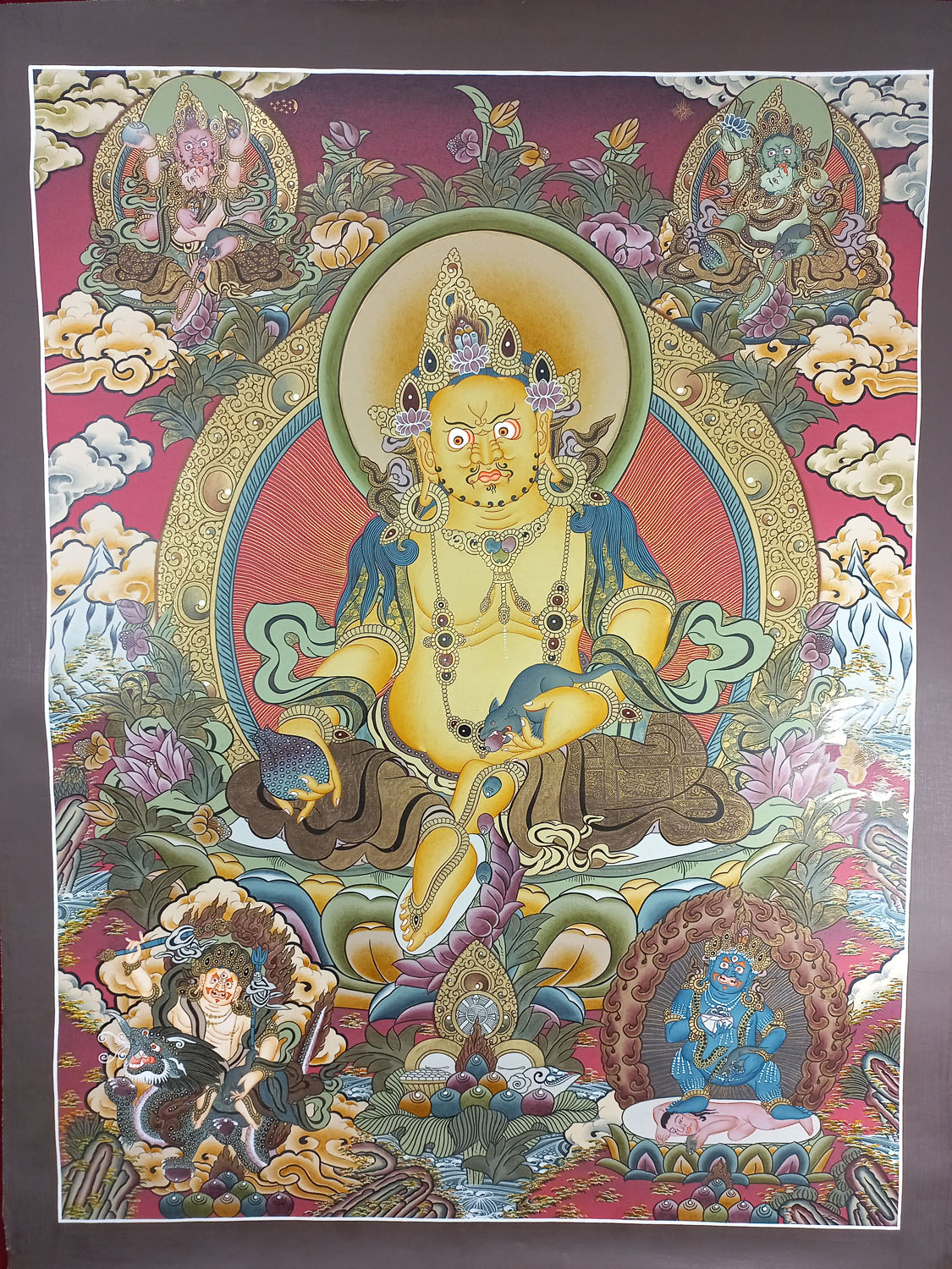 Pancha Jambhala/ Five Jambhala Masterpiece Tibetan Hand Painted Thangka