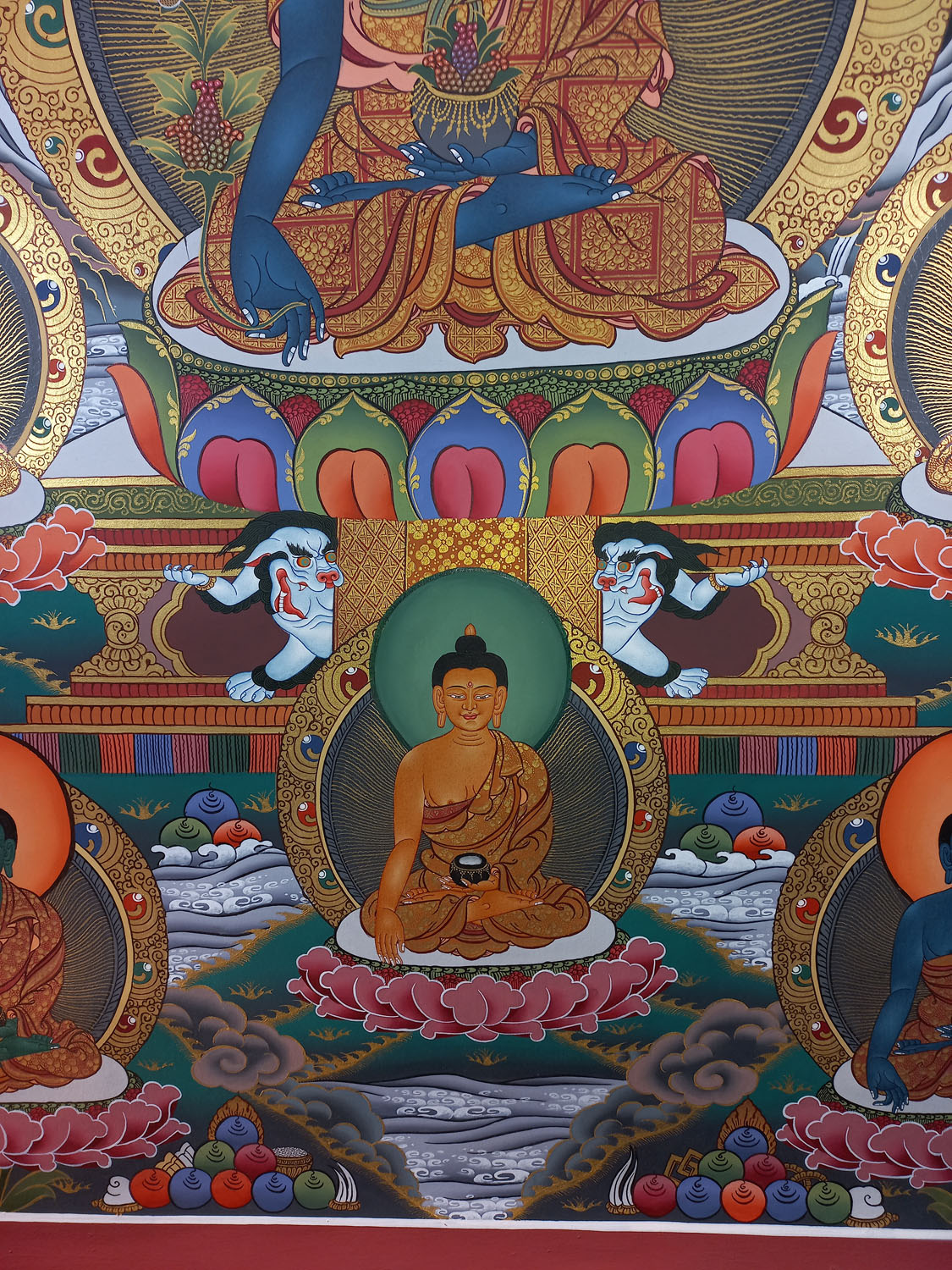 Original Hand Painted Eight Medicine Buddha / Bhaisajyaguru Masterpiece Tibetan Thangka Painting