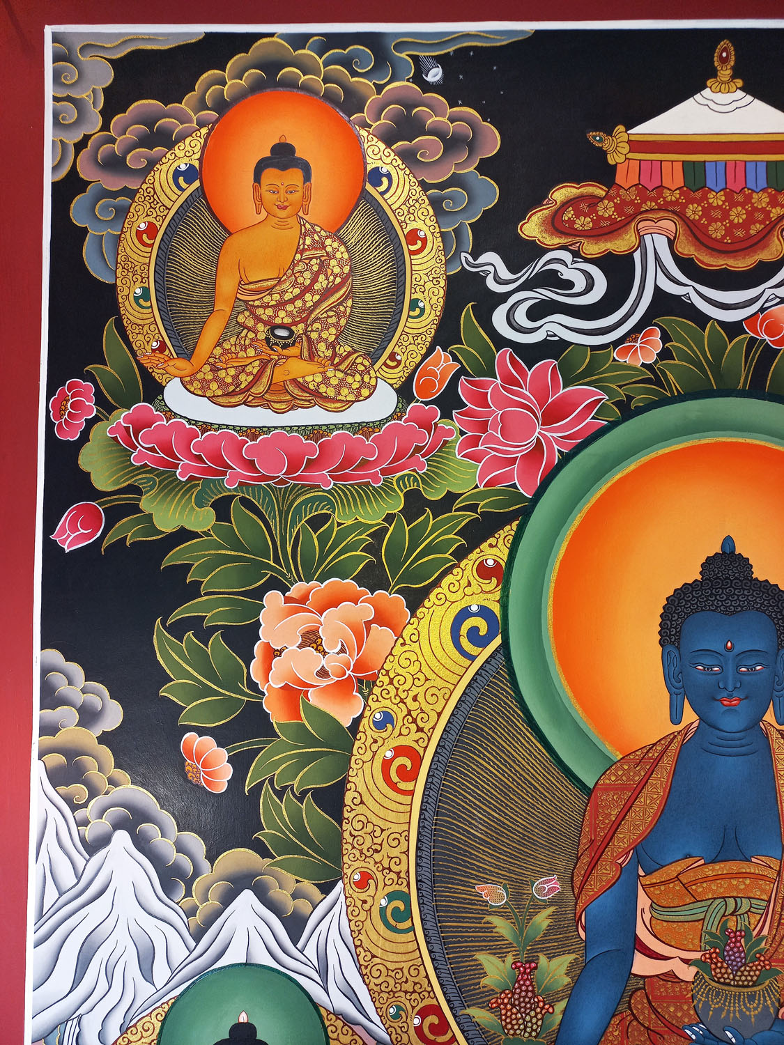 Original Hand Painted Eight Medicine Buddha / Bhaisajyaguru Masterpiece Tibetan Thangka Painting