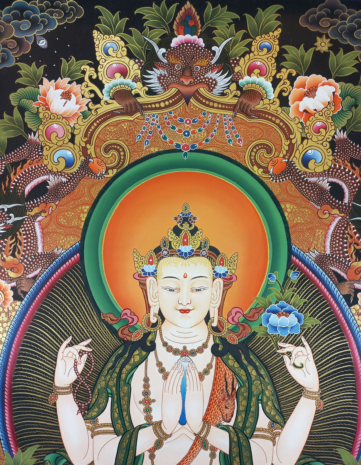 Chenrezig Compassion Buddha Original Hand- Painted Masterpiece Thangka Painting