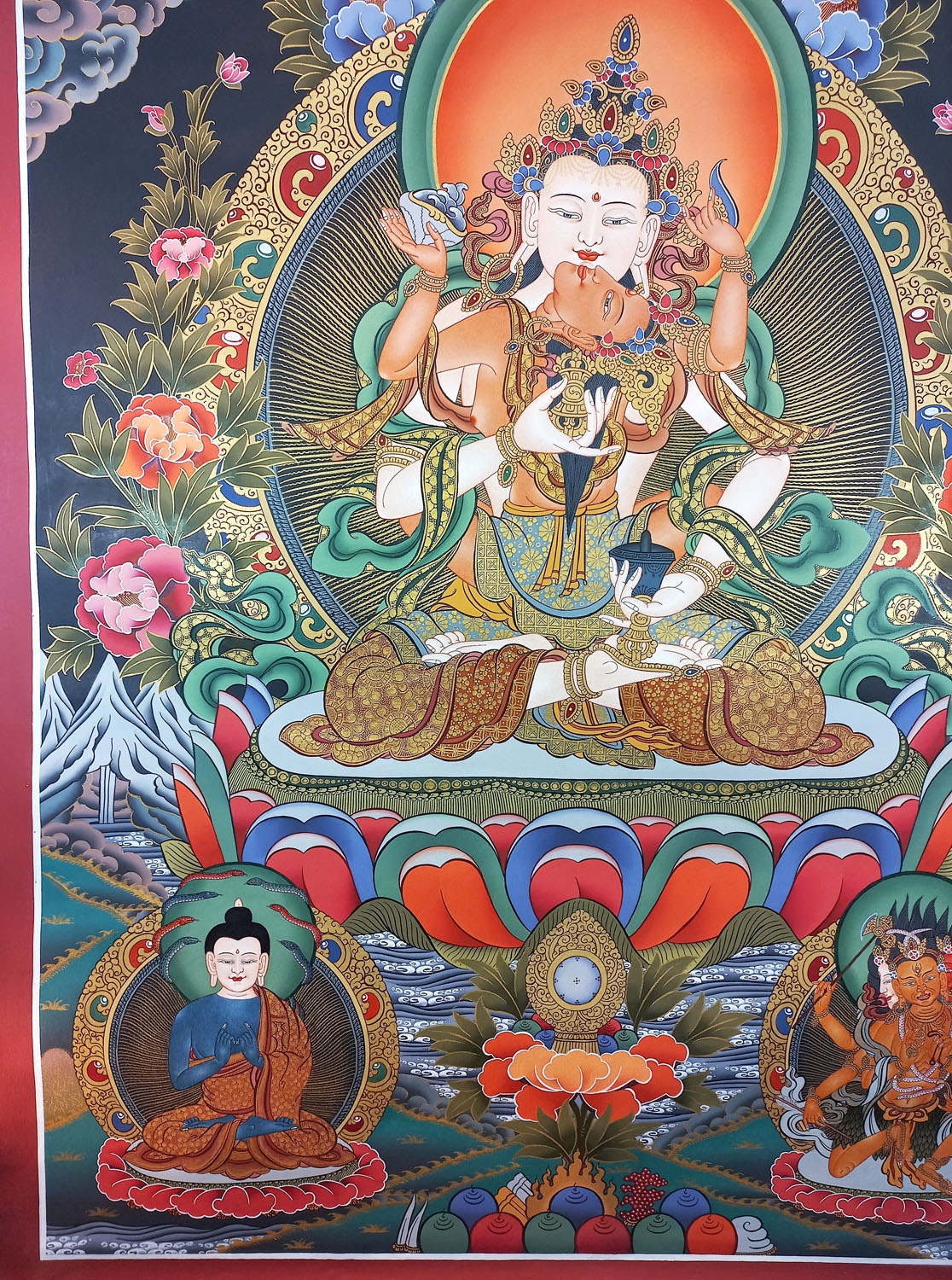 Vajrasattva Shakti Masterpiece Hand-Painted Tibetan Thangka Painting From Nepal