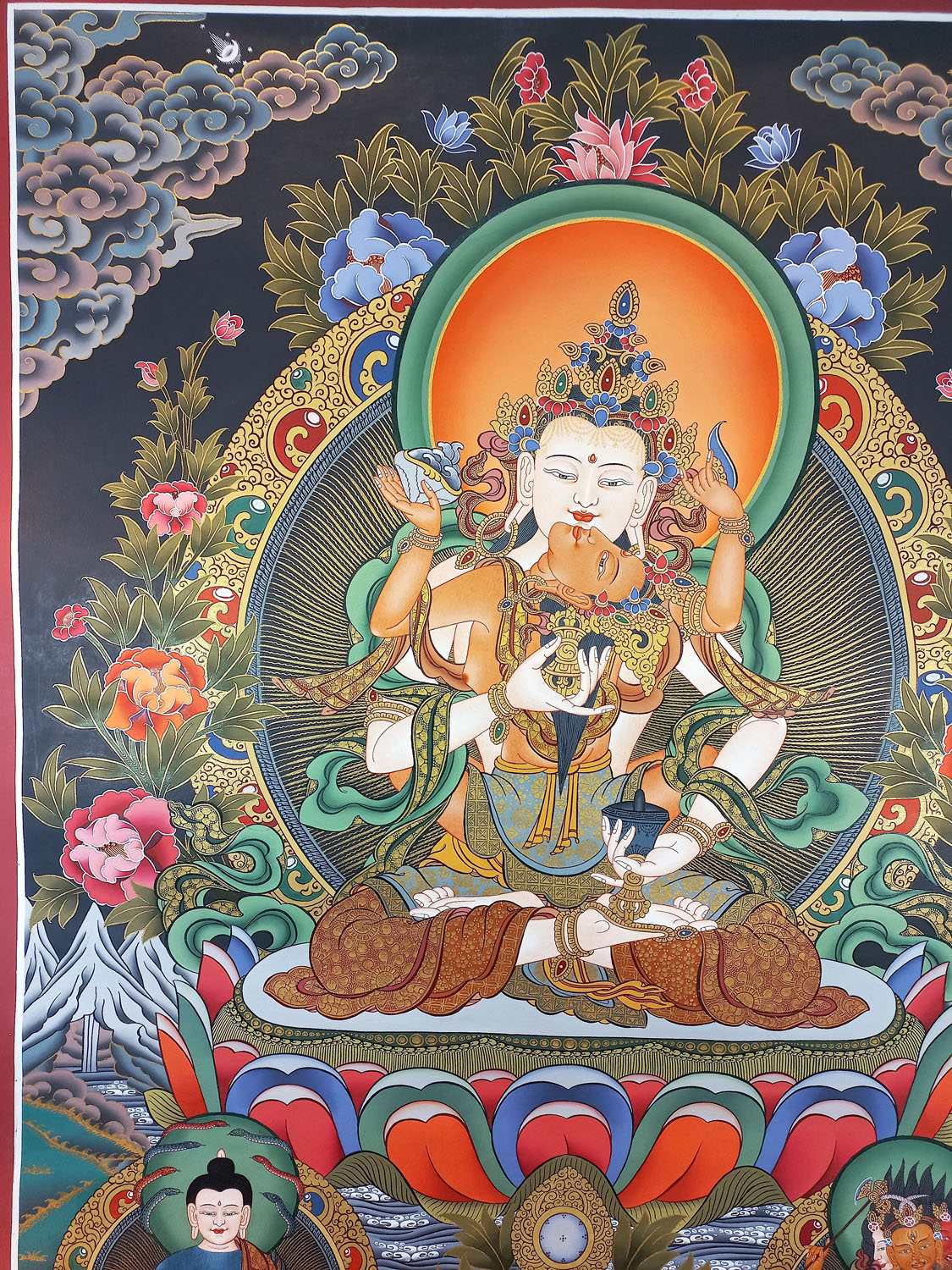 Vajrasattva Shakti Masterpiece Hand-Painted Tibetan Thangka Painting From Nepal