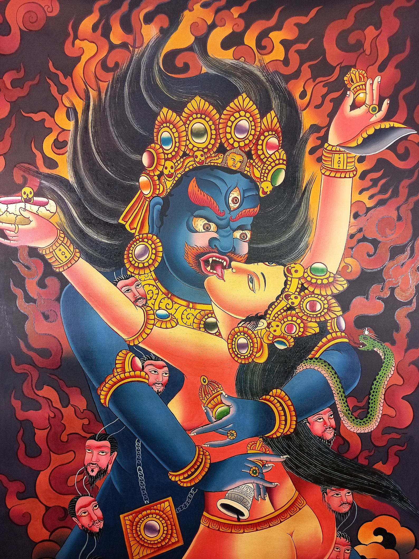 Chakrasamvara Thangka Painting Hand Painted Newari Style Canvas Cotton Thangka Painting From Nepal