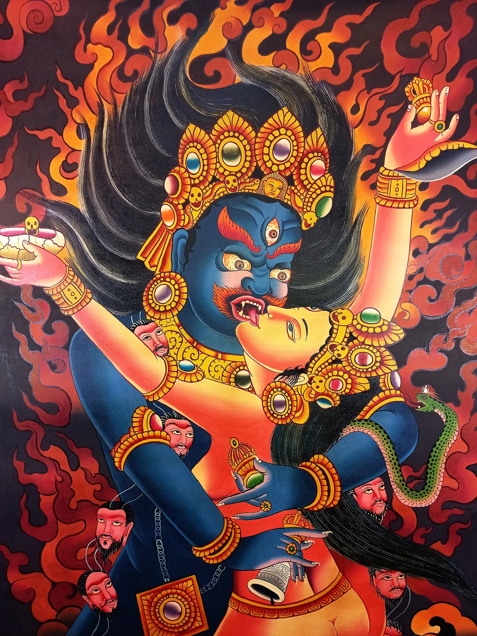 Chakrasamvara Thangka Painting Hand Painted Newari Style Canvas Cotton Thangka Painting From Nepal