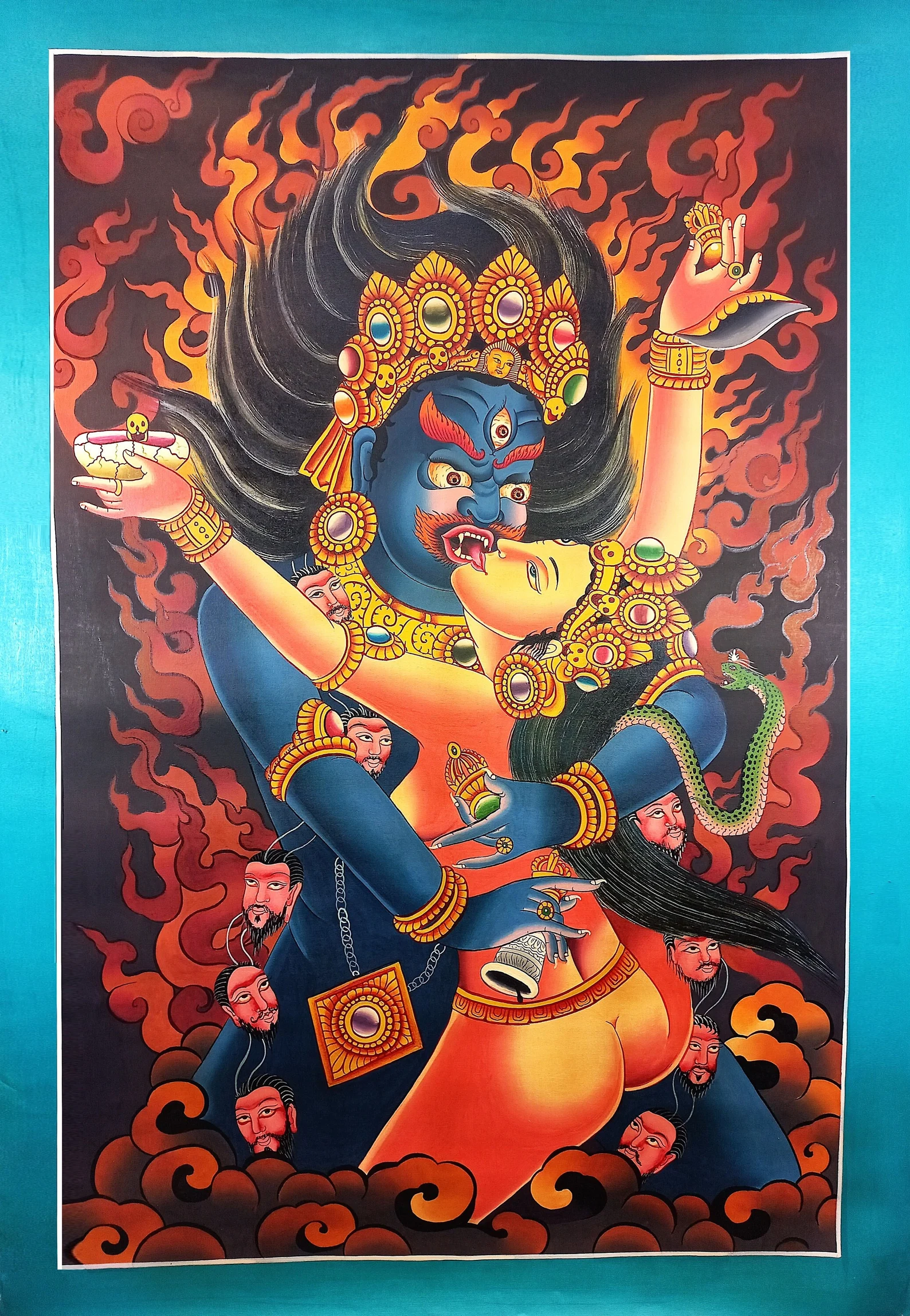 Chakrasamvara Thangka Painting Hand Painted Newari Style Canvas Cotton Thangka Painting From Nepal