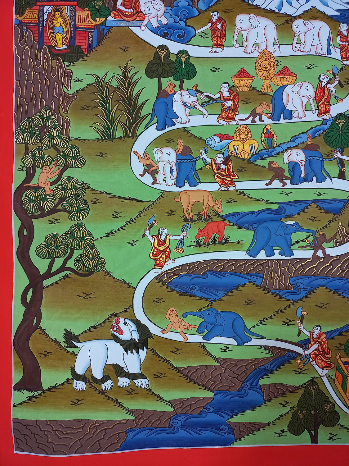 UOriginal Hand-painted Elephant Path/ Samatha Meditation/ Way to Heaven Thangka Painting