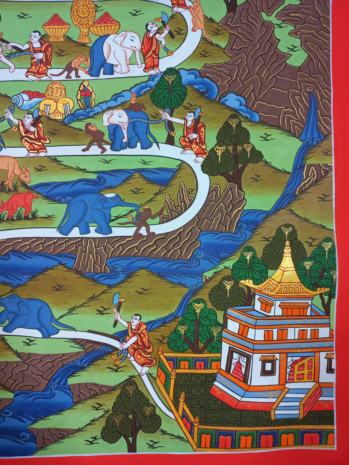 UOriginal Hand-painted Elephant Path/ Samatha Meditation/ Way to Heaven Thangka Painting