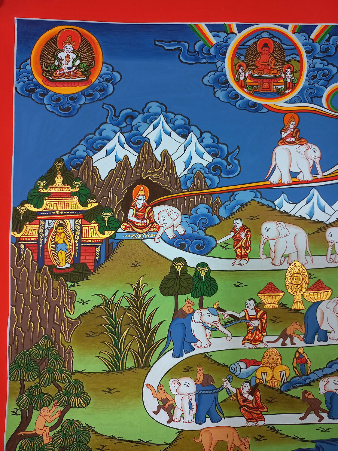 UOriginal Hand-painted Elephant Path/ Samatha Meditation/ Way to Heaven Thangka Painting