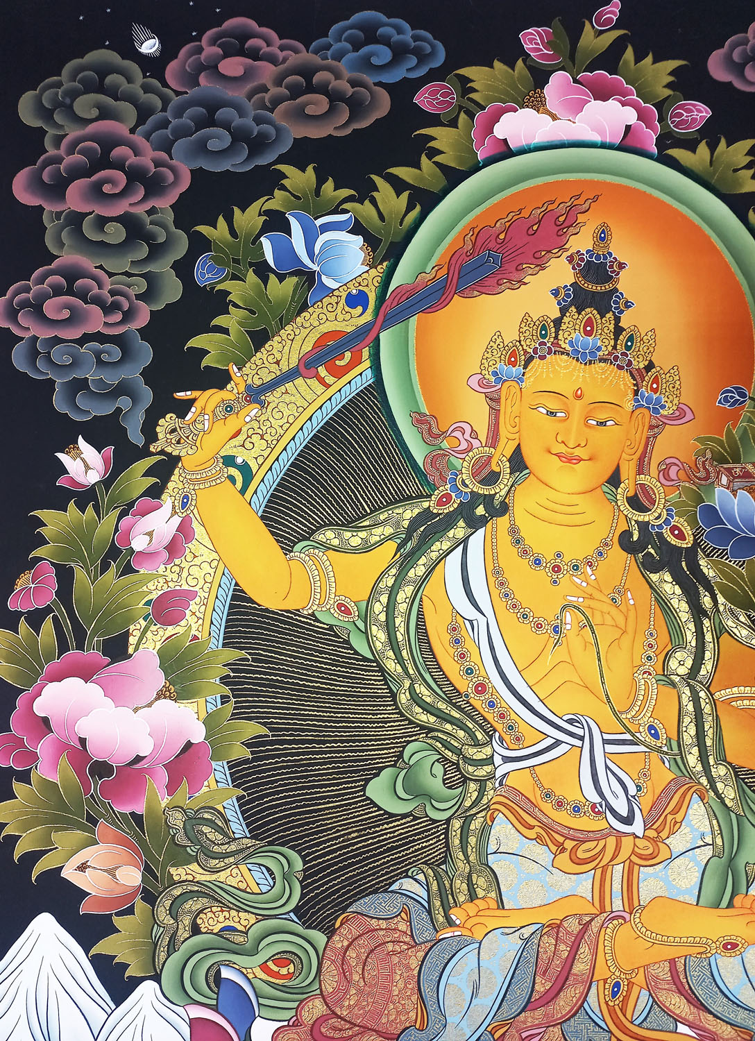 Original Masterpiece Manjushri Hand-Painted Tibetan Thangka Painting