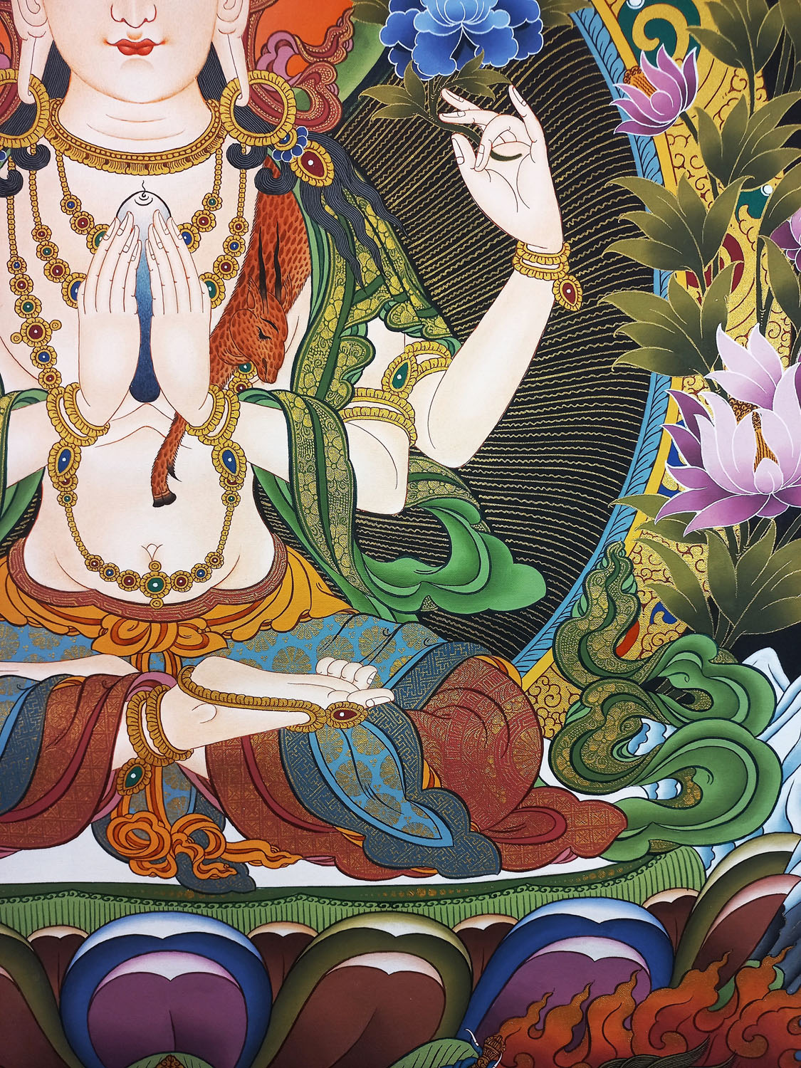 Original Masterpiece Hand-Painted Chenrezig Tibetan Thangka Painting