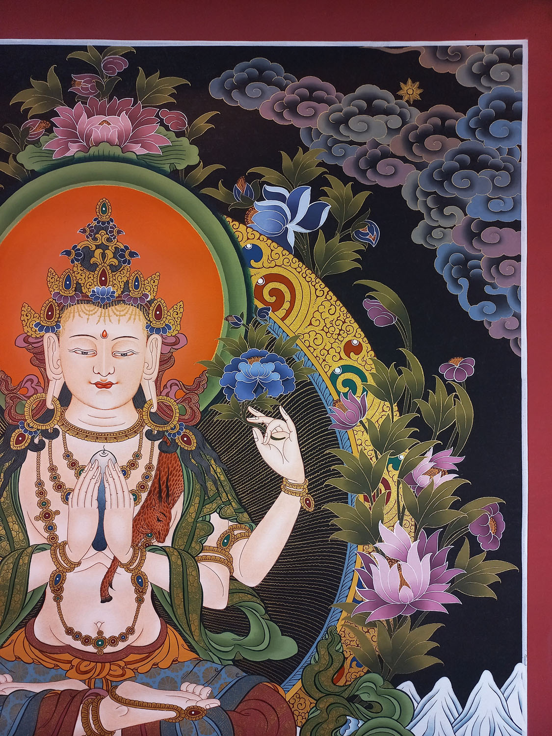 Original Masterpiece Hand-Painted Chenrezig Tibetan Thangka Painting