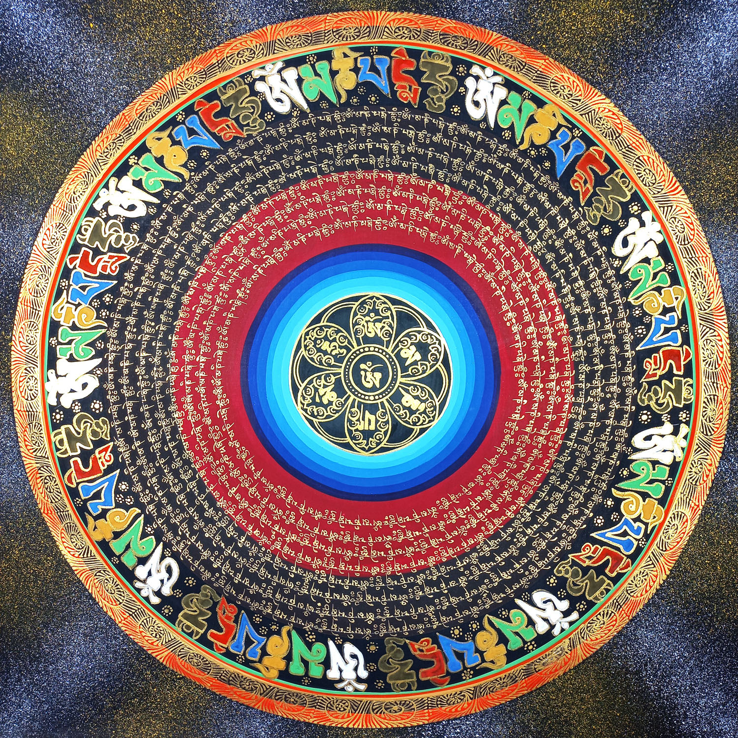 Om Mantra Mandala Hand Painted Tibetan Thangka