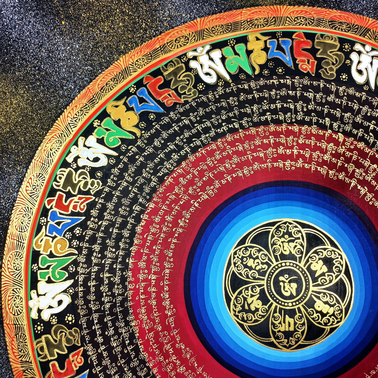 Om Mantra Mandala Hand Painted Tibetan Thangka