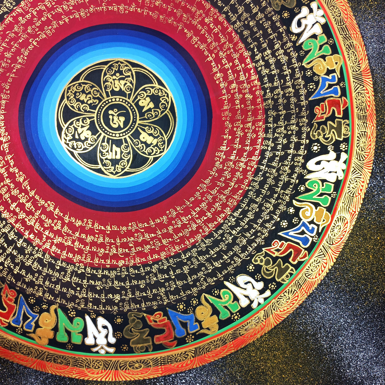 Om Mantra Mandala Hand Painted Tibetan Thangka