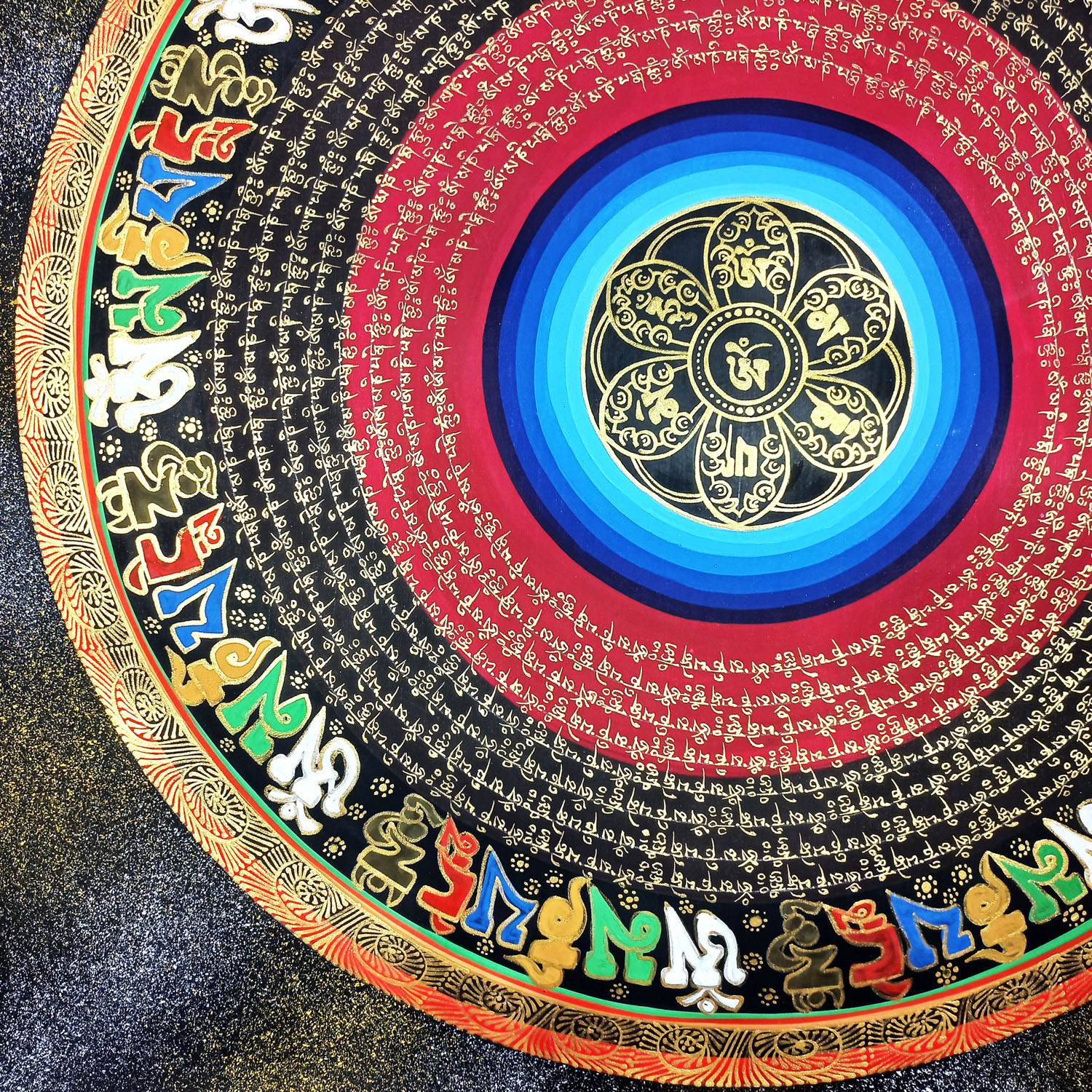 Om Mantra Mandala Hand Painted Tibetan Thangka