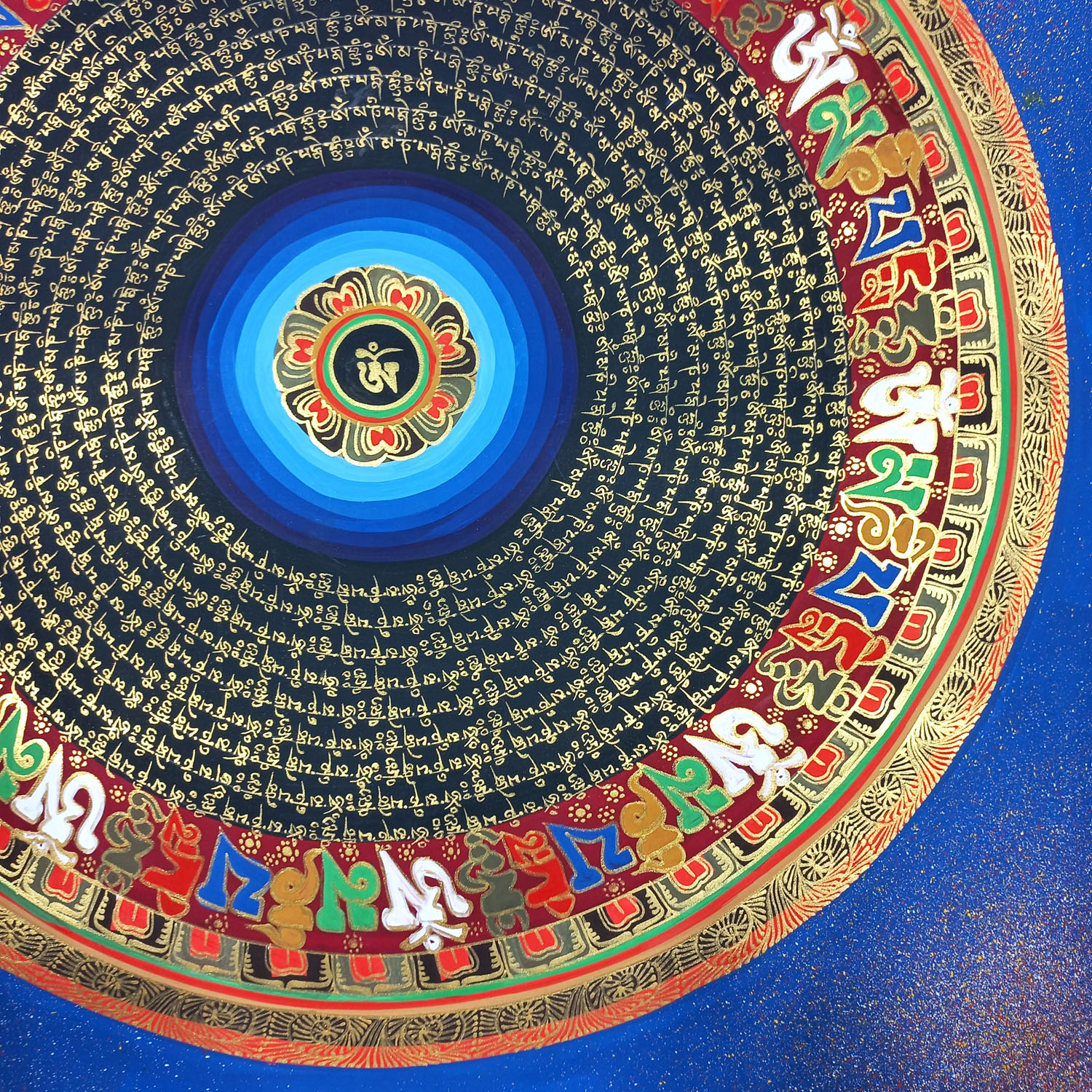 Om Mandala Hand-Painted Tibetan Mantra Thangka Painting