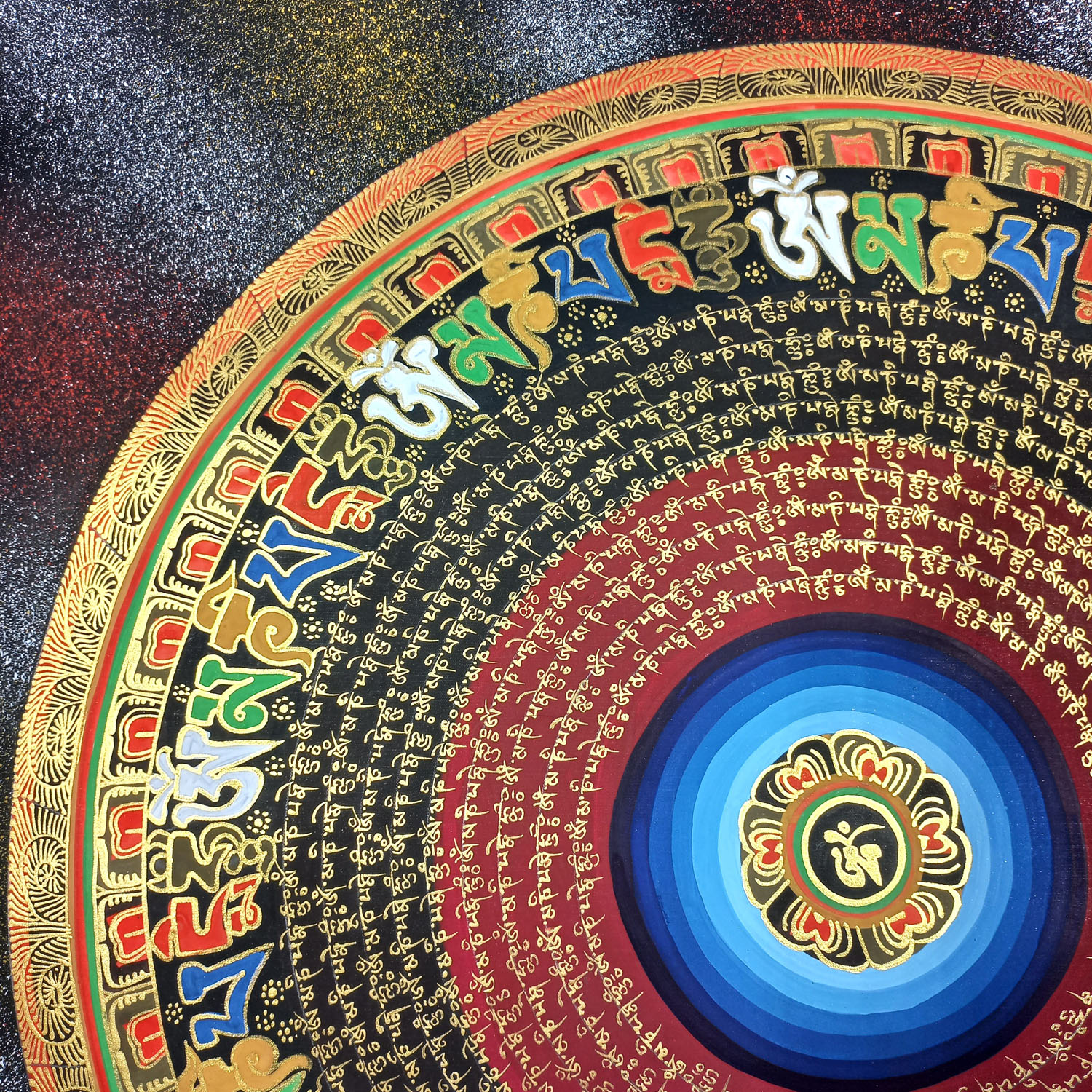 Om Hand Hand-Painted Tibetan Mantra Mandala Thangka Painting