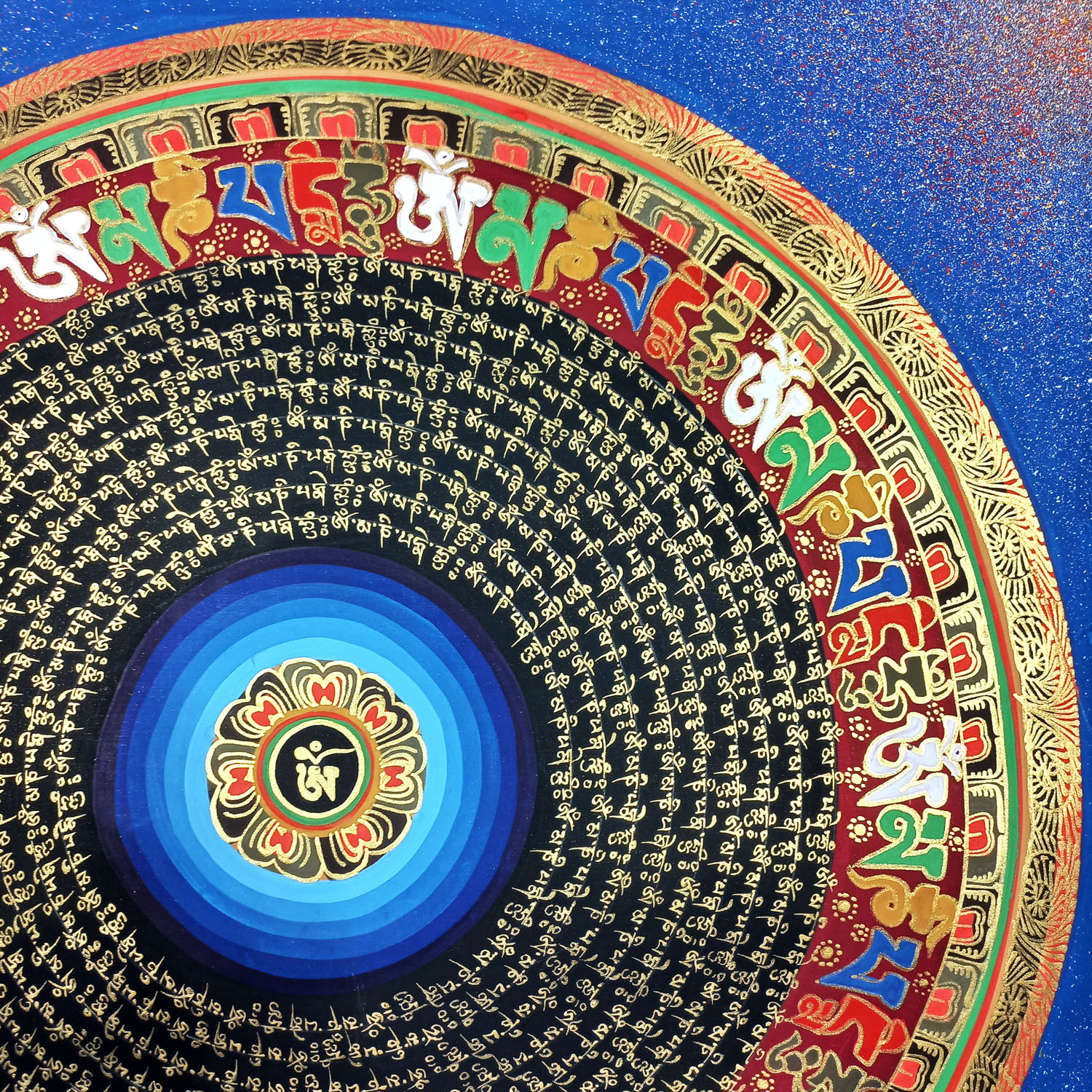 Om Hand-Painted Mantras Mandala Tibetan Thangka Painting From Nepal