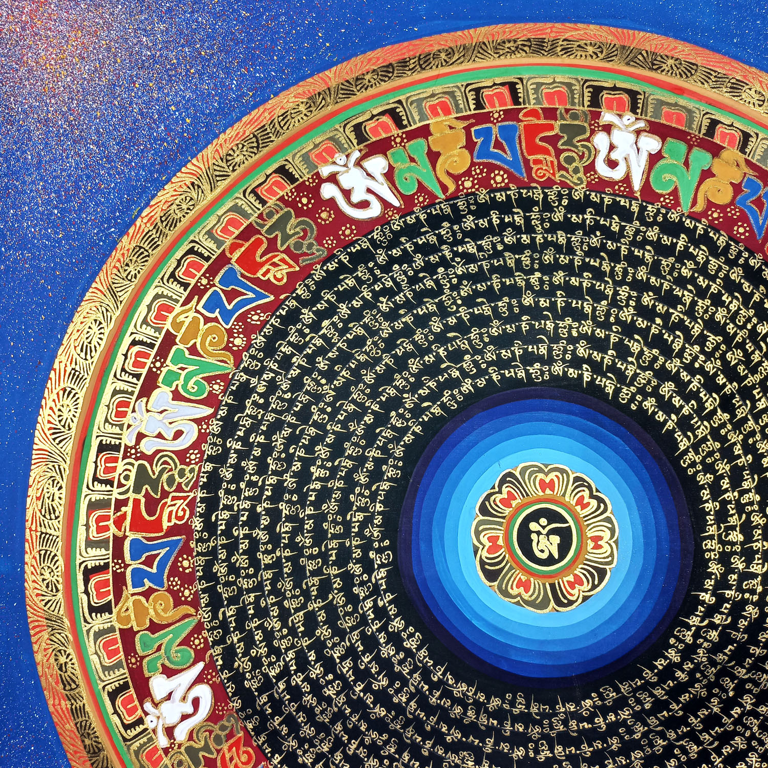 Om Hand-Painted Mantras Mandala Tibetan Thangka Painting From Nepal