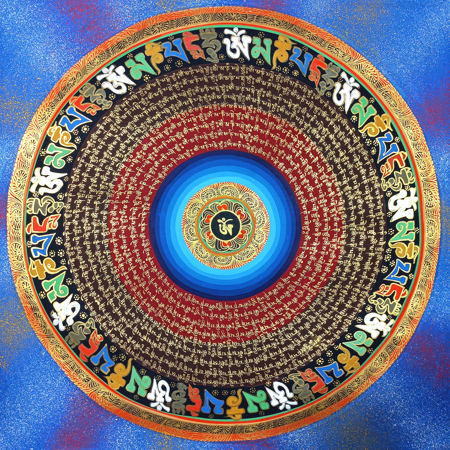 Om Hand Painted Thangka Tibetan Mantra Mandala From Nepal