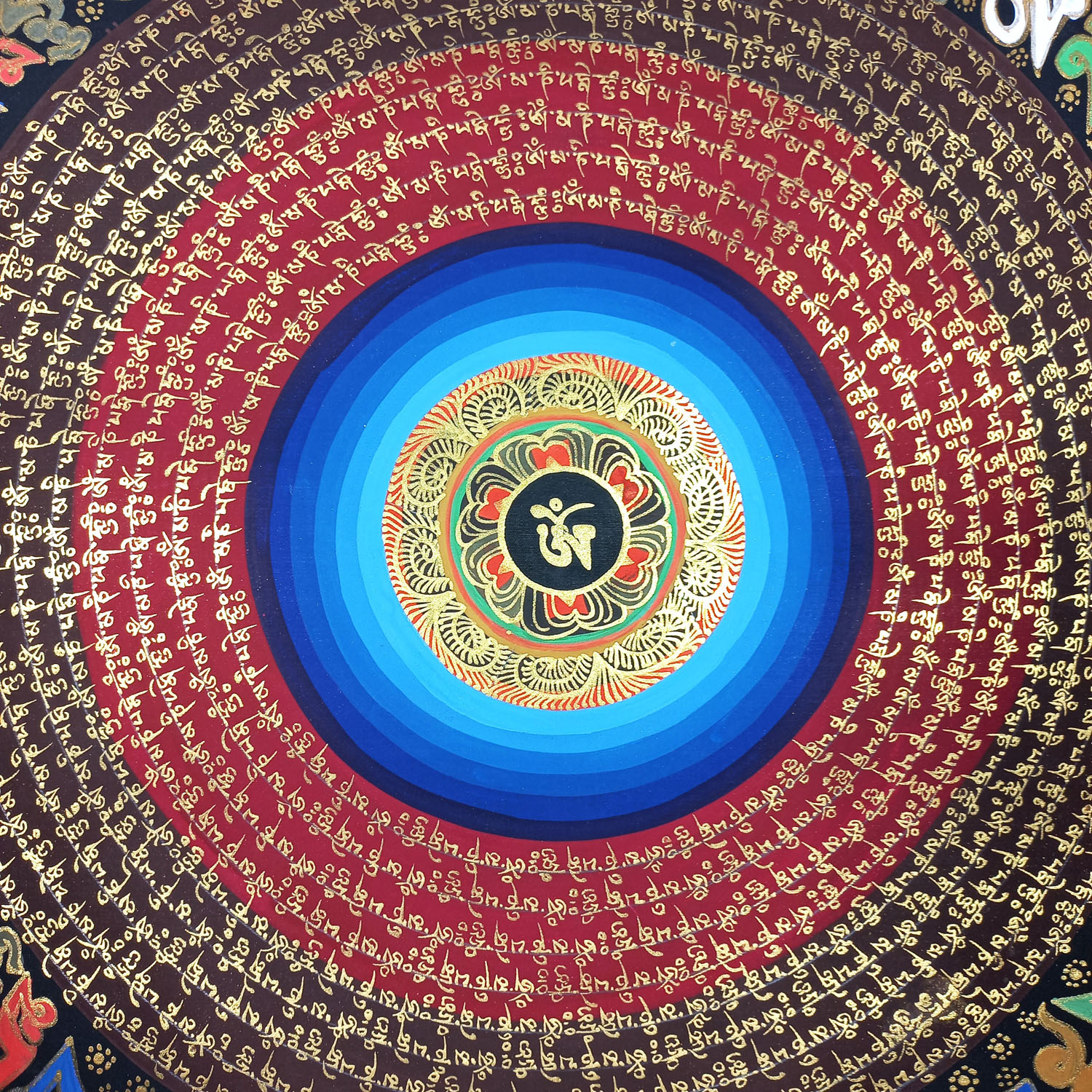 Om Hand Painted Thangka Tibetan Mantra Mandala From Nepal