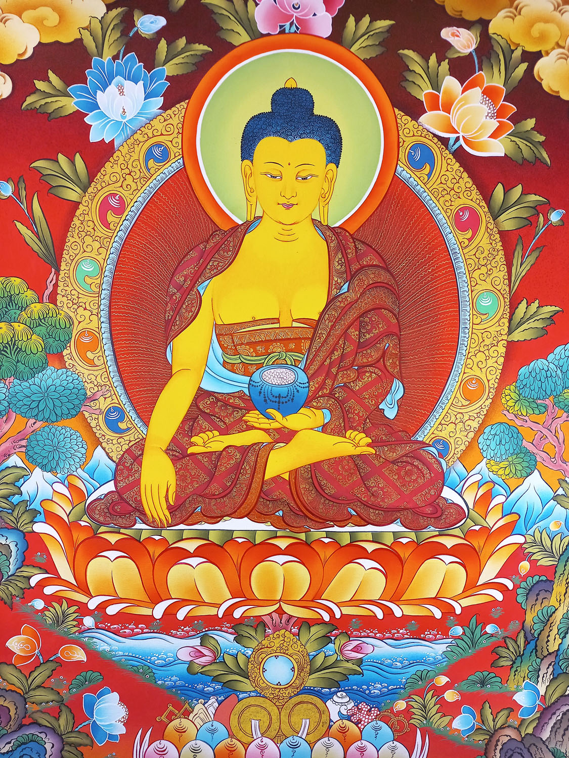 Original Masterpiece Shakyamuni Buddha Hand-Painted Masterpiece Thangka Painting