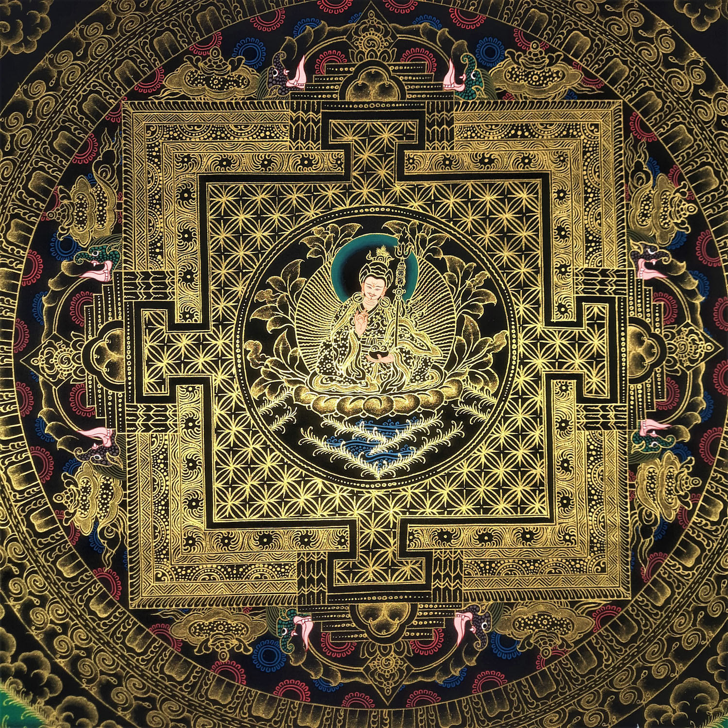 Guru Rinpoche Mandala Masterpiece Tibetan Thangka Painting