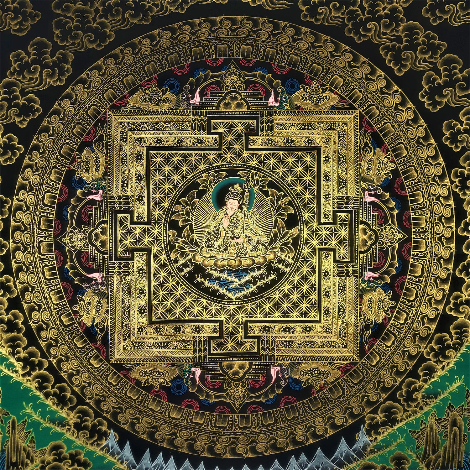 Guru Rinpoche Mandala Masterpiece Tibetan Thangka Painting