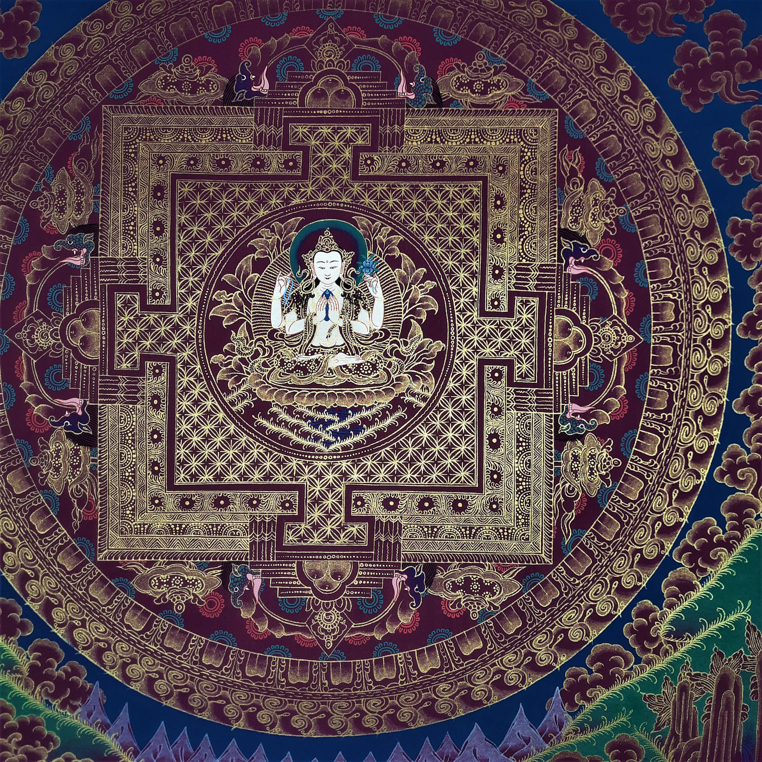 Chenrezig ,Masterpiece Mandala Hand- Painted Tibetan Thangka Painting