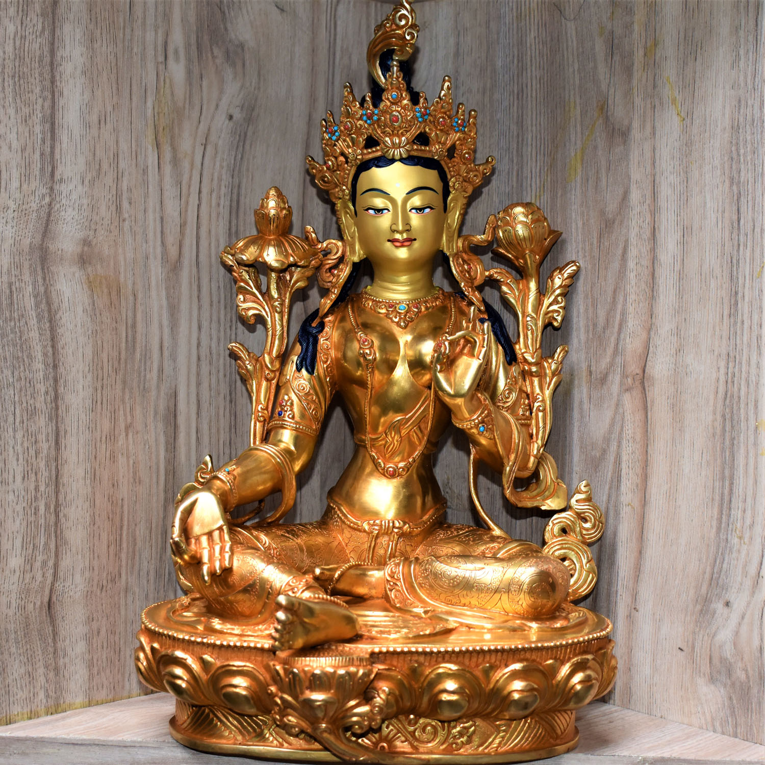 Green Tara Gold Plated Masterpiece Statue From Nepal