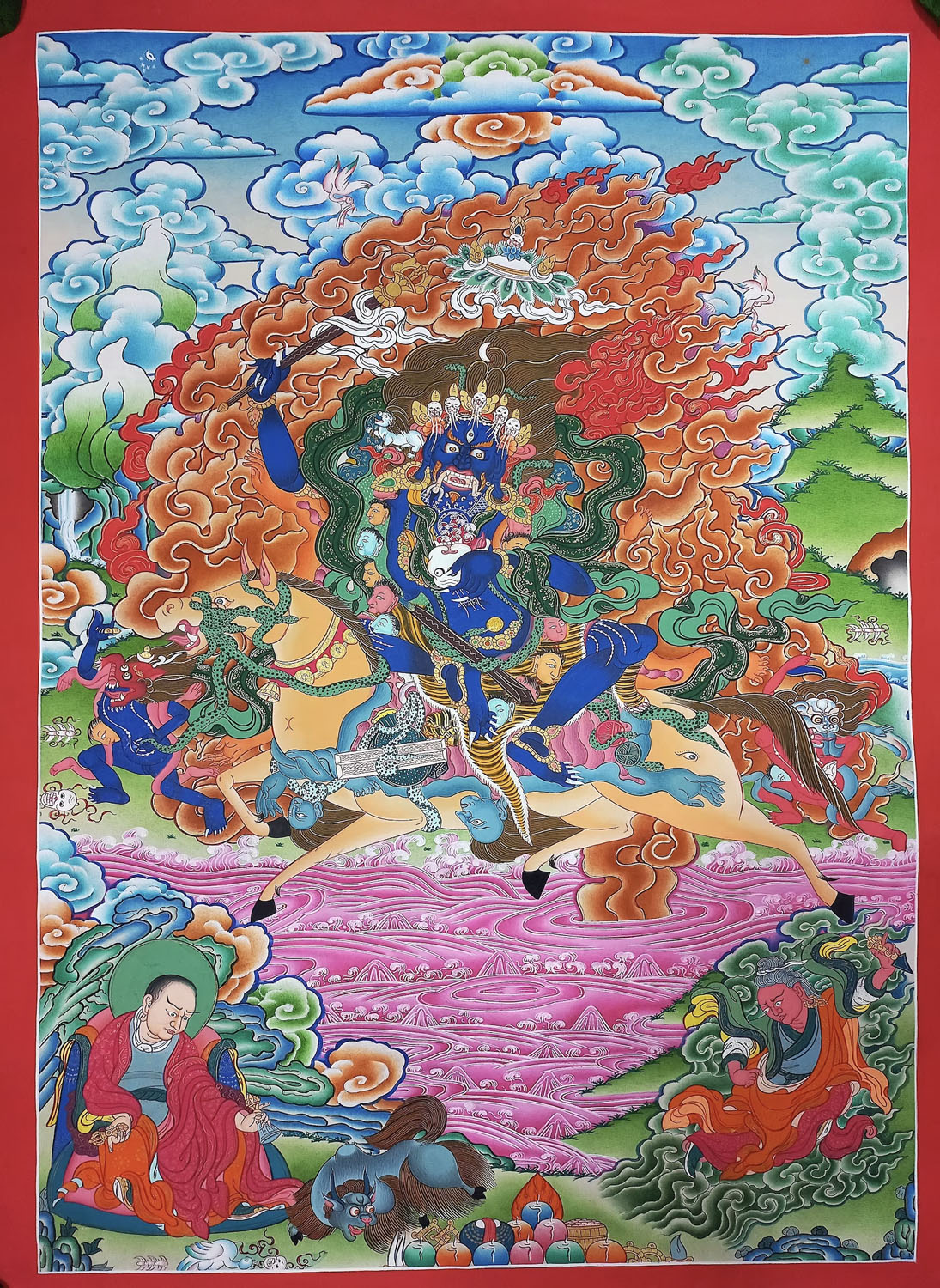 Original Hand- Painted Palden Lhamo Masterpiece 24k Gold Tibetan Thangka Painting From Nepal