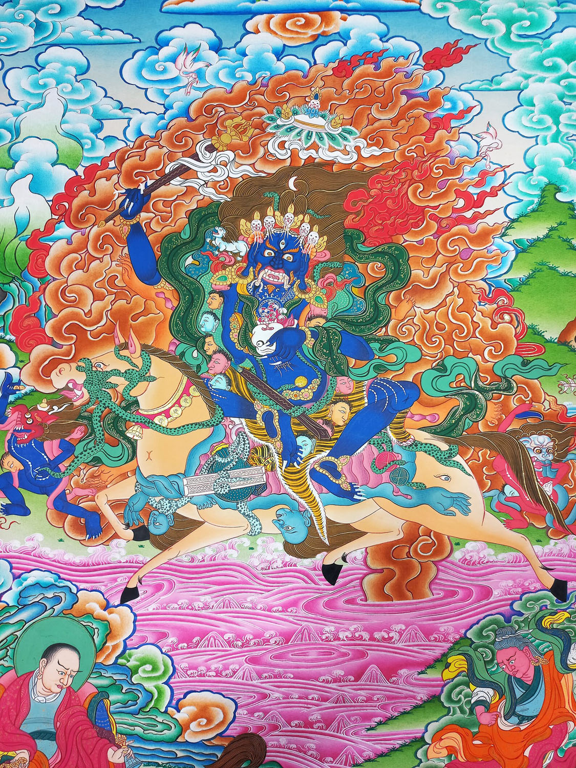 Original Hand- Painted Palden Lhamo Masterpiece 24k Gold Tibetan Thangka Painting From Nepal