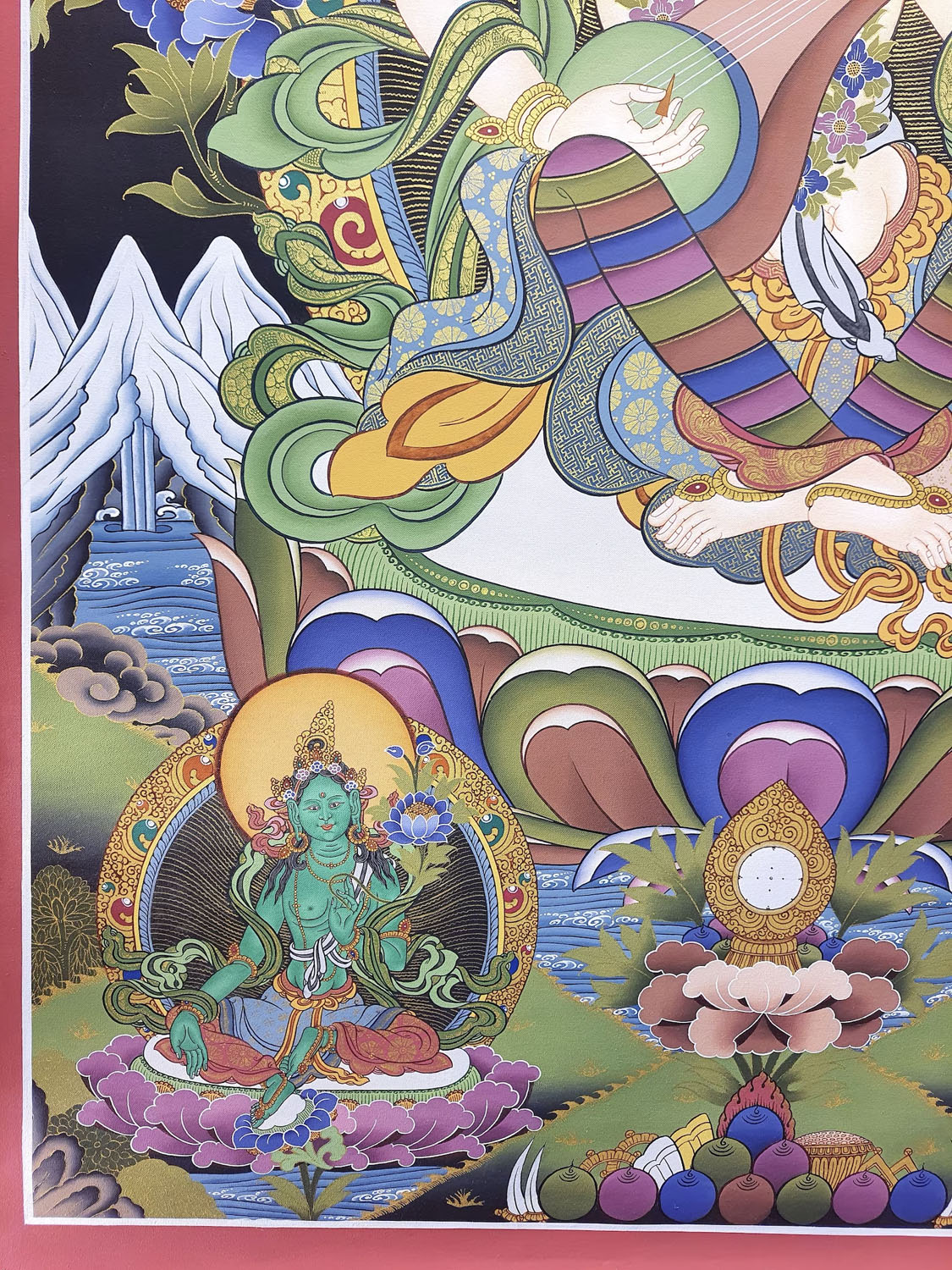 Sarasawati, God Of Education Hand Painted Tibetan Wall Hanging Meditation Original Hindu Thangka Painting From Nepal