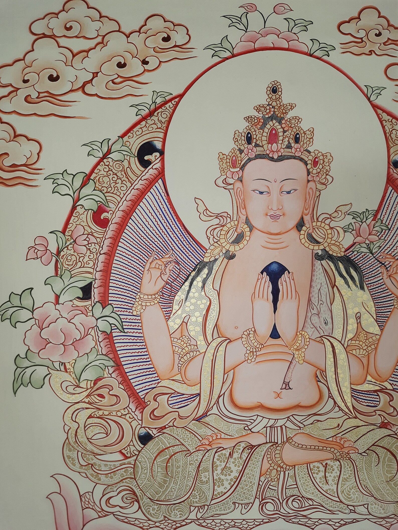 Chenrezig Masterpiece Hand-Painted Tibetan Thangka Painting