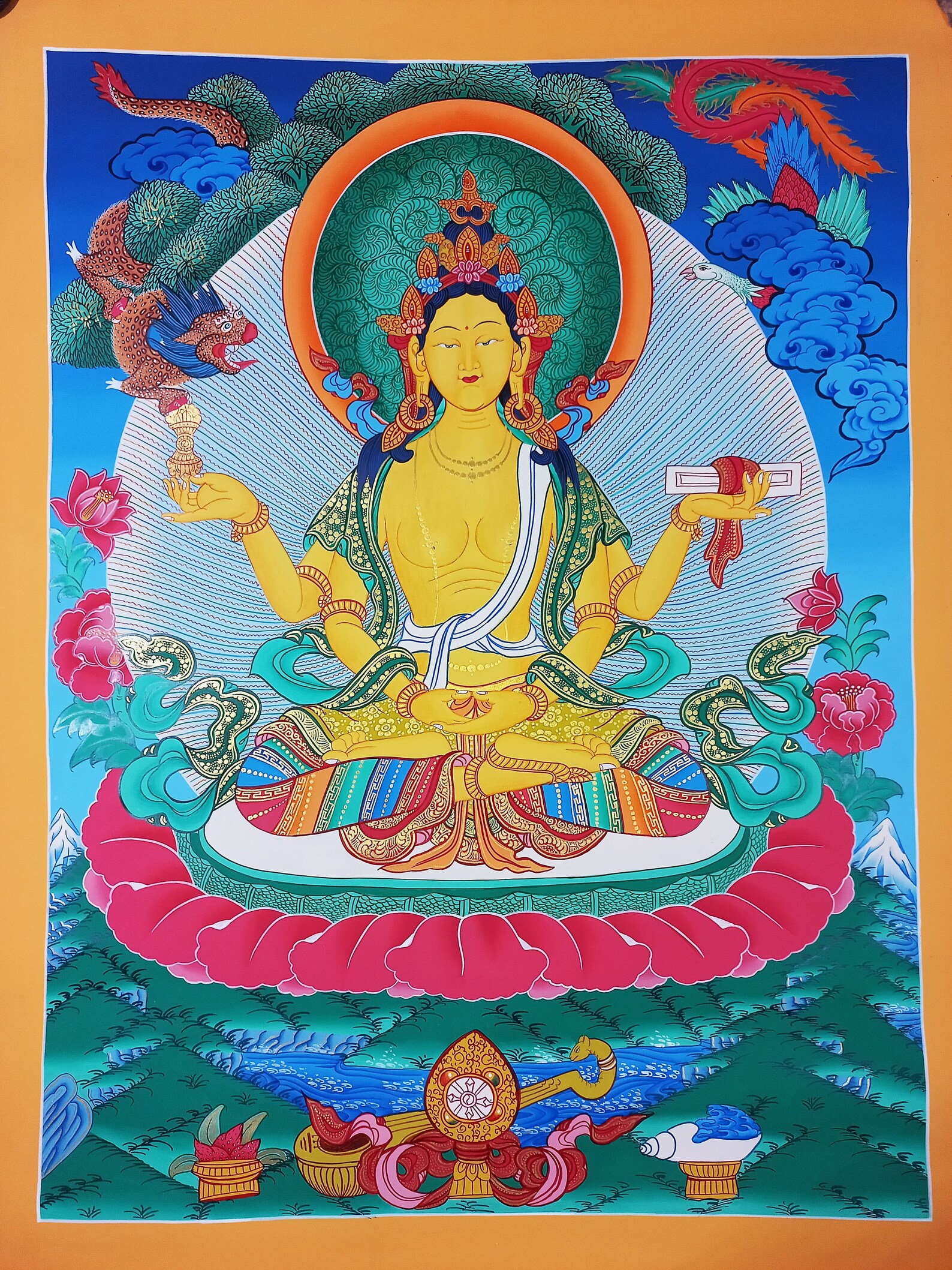 Original Prajnaparamita Perfection of Wisdom Hand Painted Tibetan Canvas Cotton Thangka Painting From Nepal