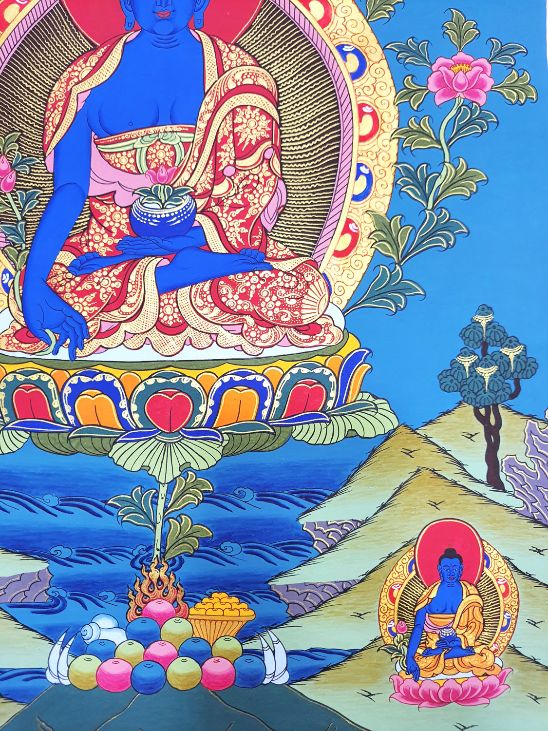 Original Hand- Painted Medicine Buddha / Bhaisajyaguru Tibetan Thangka Painting