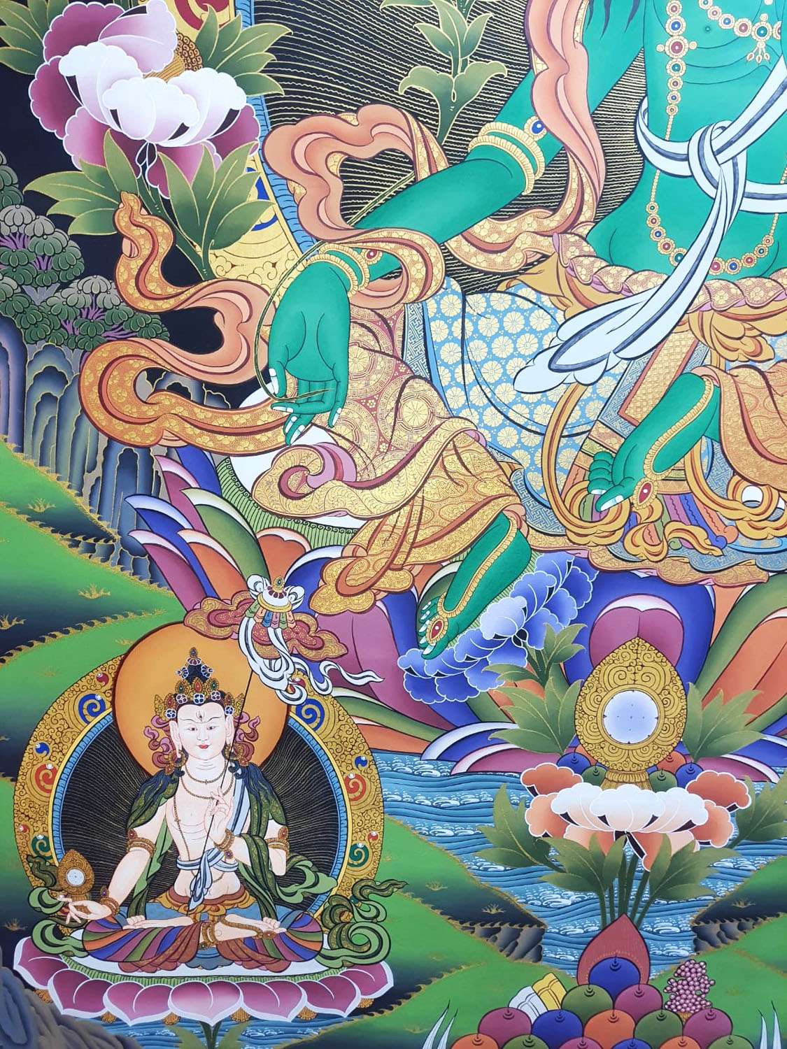 Green Tara Masterpiece Large Tibetan Hand Painted Thangka Painting From Nepal