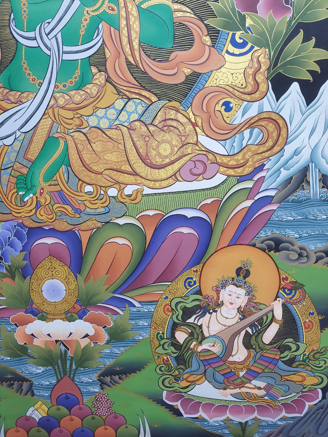 Green Tara Masterpiece Large Tibetan Hand Painted Thangka Painting From Nepal