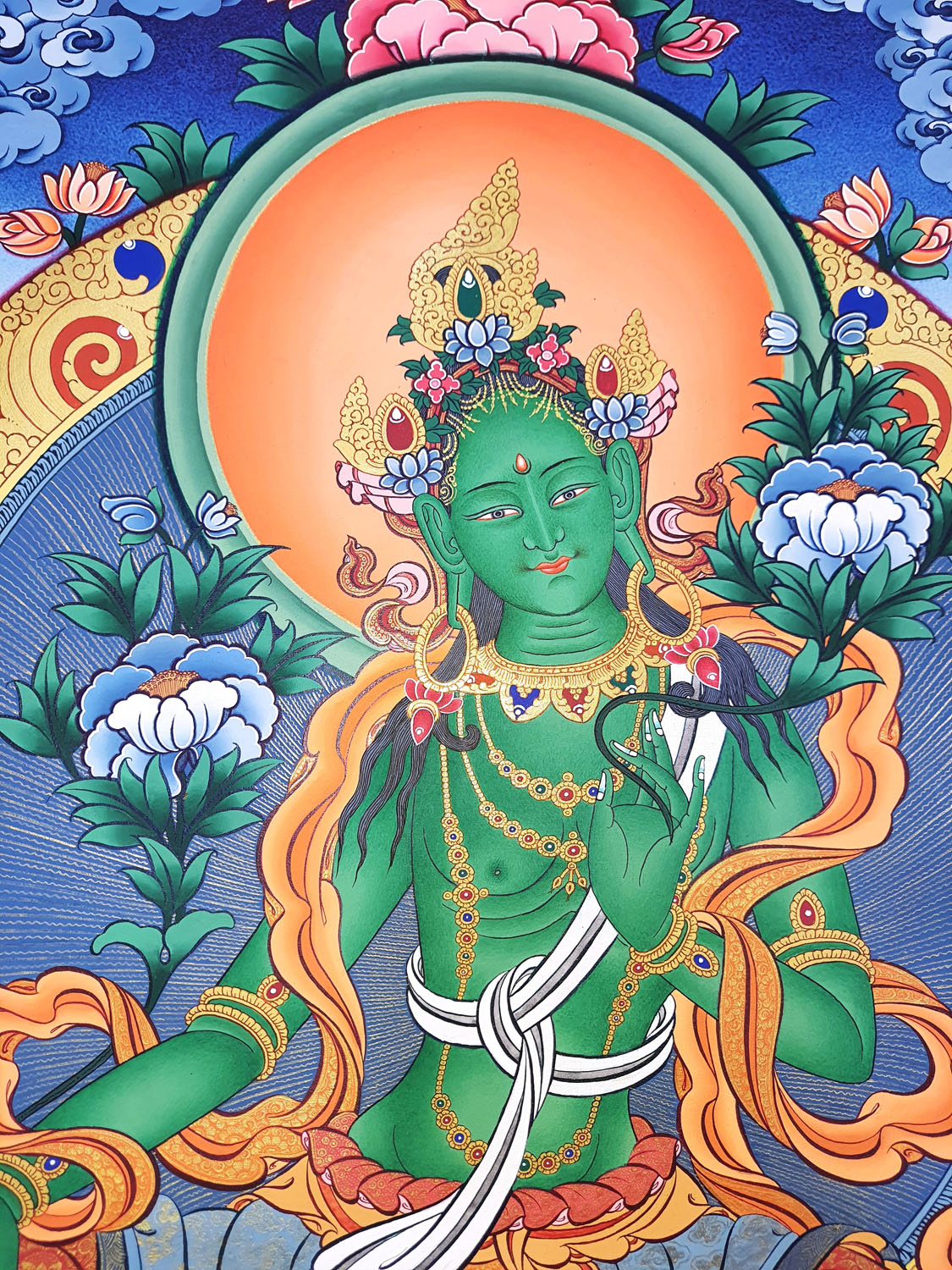 Green Tara Masterpiece 24k Gold Hand Painted Tibetan Thangka Painting From Nepal