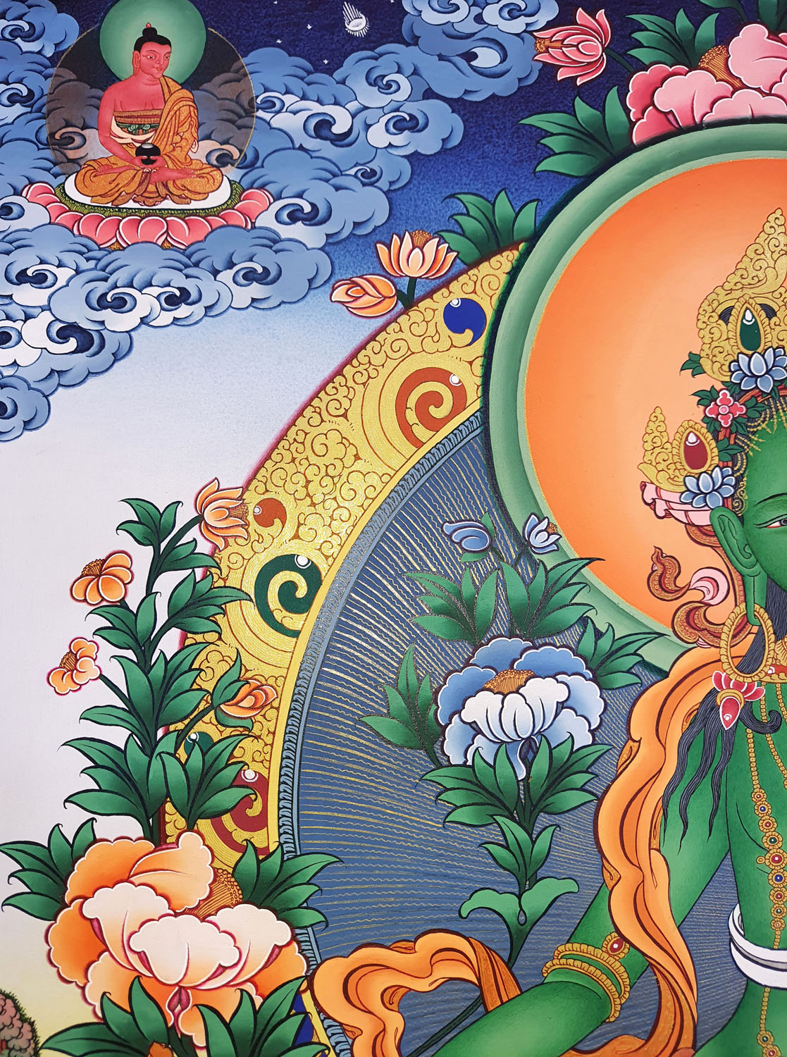 Green Tara Masterpiece 24k Gold Hand Painted Tibetan Thangka Painting From Nepal